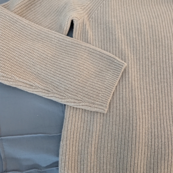 Quince 100% Mongolian Cashmere Fisherman Sweater Crew neck Heather Cloud Beige L - Picture 4 of 5